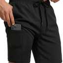 Buauty Mens Swim Trunks with Compression Liner 7 Inch Inseam Quick Dry Swim Shorts Mens Swimsuit Board Shorts with Pockets (Black, L)