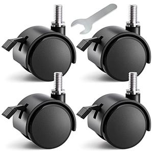 2 Inch Threaded Stem Furniture Casters, Metric M8 Nylon Plastic Swivel Locking Casters Set of 4, for Office Chairs, Shelves, Carts, Workbenches.