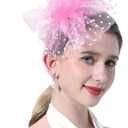 Women's Fascinators Hat Organza Church Tea Party Headwear Wedding Feather Hat with Headband and Clip (7-8, Pink)