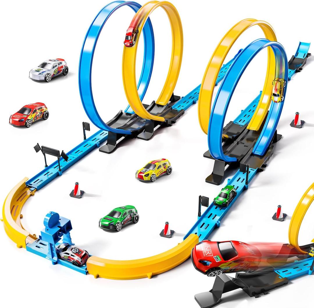 Car Race Track Sets for Kids 3 4 5 6 7 8 9 Years Old - Toy Car Track Set for Boys 3-5 6-8 8-12, Competitive Racing Game with 4 Small Cars, Boys Toy, Gifts Toys Cars for Toddlers Girls 3-8