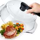 Glass Microwave Splatter Cover, Microwave Cover for Food with Standup Handle, Dishwasher Safe, Food Safe, Clear Microwave Plate Splatter Guard Lid with Vent Hole, House Essentials for Gift, 9.5inch