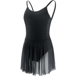 Daydance 3/4 Sleeve Black Leotards for Women, Skirted Ballet Dress Adult Dance Attire (Medium, Camisole Dress)