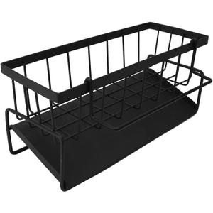 TOPINCN Kitchen Sink Sponge Holder, Carbon Steel Sink Organizer and Storage Multifunctional with Detachable Hanger Dish Sponge Rack for Kitchen Bathroom Supplies (Black)