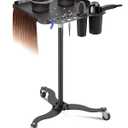 Metal Salon Tray on Wheels with 2 Magnetic Bowls, Hairstylist Holder and Hair Separator Stand (Black)