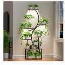 Bamworld Plant Stand with Grow Light for Indoor Plants Corner 8 Tier Metal Plant Shelf Wood Flower Stand for Home Living Room Decor Patio Decor
