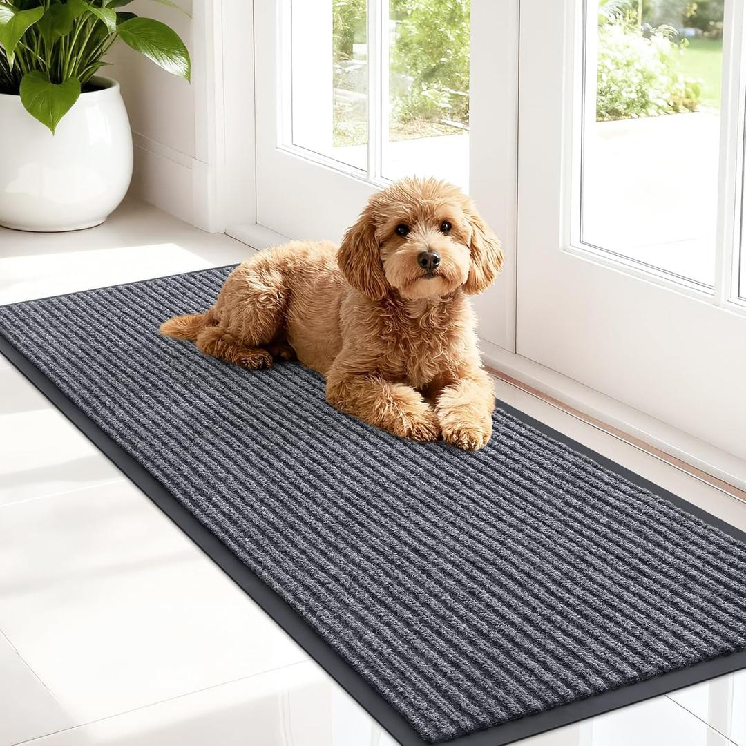 OLANLY Front Door Mat Indoor Outdoor Entrance, Waterproof Heavy Duty Doormat, Fade Resistant, Low Profile, Easy Clean Patio Porch Welcome Floor Mats for Entry, 47x17, Grey