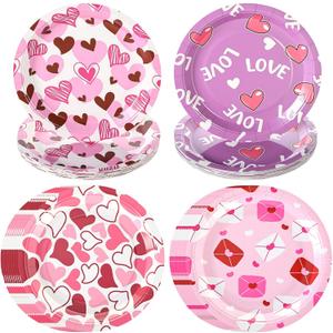 Patelai 100 Pcs Valentine's Day Paper Plates 9 Inch Heart Disposable Dinner Plates Valentine's Day Party Tableware for Dessert Candy Birthday Baby Shower Supplies Decorations(Heart Style)