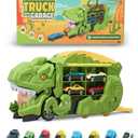 Prextex Dinosaur Truck Garage  Multicolored Plastic Dino Truck with Cars  Transport Dinosaur Truck with Foldable Sliding Track Trucks for Boys  Fun Dinosaurs Toys for 3+ Year Boys