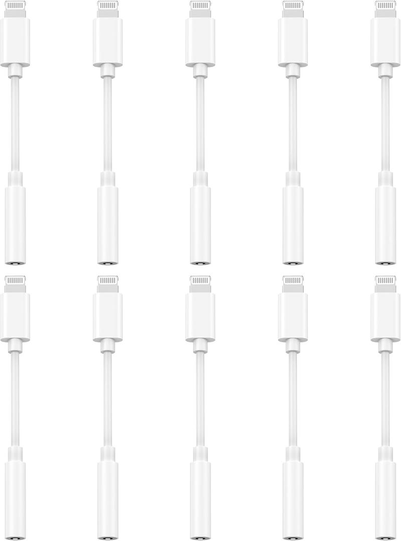 [Apple MFi Certified] 10 Pack Lightning to 3.5 mm Headphone Jack Adapter, iPhone Aux Adapter Converter Dongle Audio Cable Compatible with iPhone 14 13 12 11 X XS 8 7