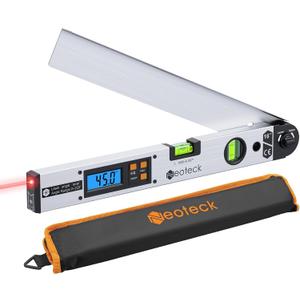 Neoteck 225 Aluminum Digital Angle Finder with Laser (Class 2 Laser,<1mW) | 400mm Angle Ruler Protractor with Bubble Level,LCD Display for Woodwork,Construction,Tile Installation,Picture Hanging-White