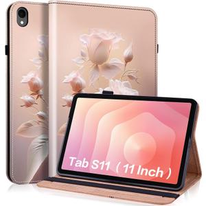 Case for Samsung Galaxy Tab S11 11 Inch, PU Leather Tablet Cases Flip Folio Multi-Angle Viewing Stand Protective Cover with Card Slots - Ceramic Roses