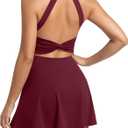 Womens Workout Tennis Dress with Built in Shorts and Bra Athletic Golf Activewear for Exercise (Medium, Burgundy)