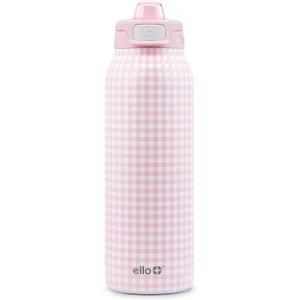 Ello Pop & Fill 32oz Stainless Steel Water Bottle with QuickFill Technology, Double Walled and Vacuum Insulated Metal, Leak Proof Locking Lid, Straw and Chug, Reusable, BPA Free, Pink Gingham