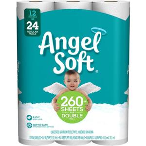 ANGEL SOFT Toilet Paper Bath Tissue, 12 Double Rolls, 260+ 2-Ply Sheets Per Roll
