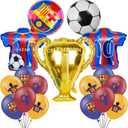 Soccer Theme Birthday Party Decorations Include 12pcs Latex Balloon, 5pcs Foil Balloons, Barcelona Theme Balloons for Party Favors, Messi Birthday Party Supplies