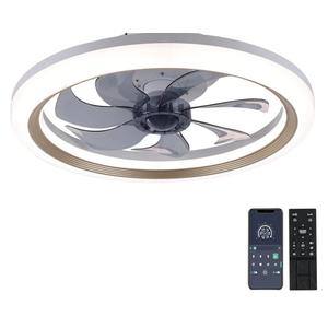 OurEDee 20'' Ceiling Fan with Lights & Remote, Low Profile, 6 Wind Speeds, Dimmable Light, Modern White Flush Mount, Smart for Home (Gold+Grey)