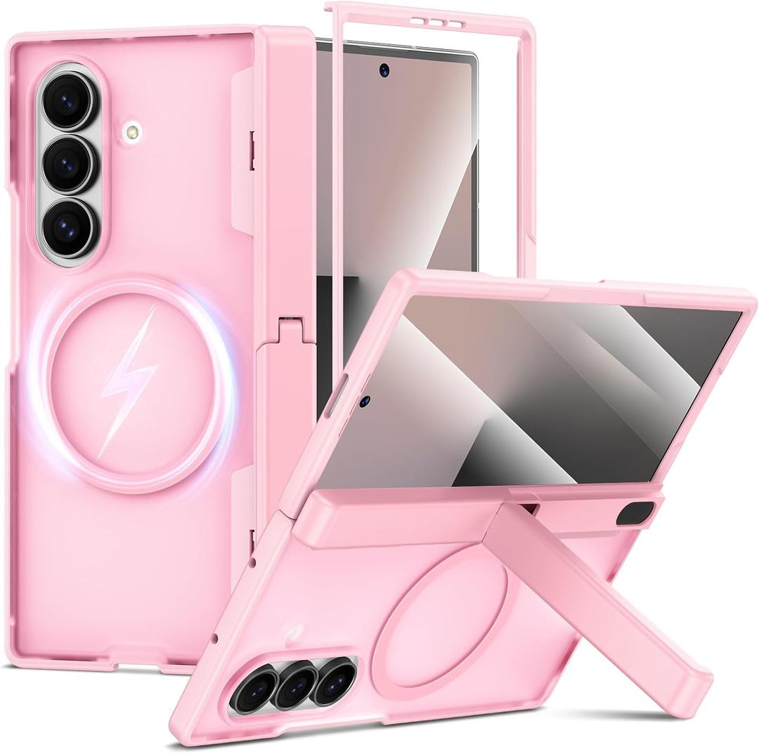 VEGO for Samsung Galaxy Z Fold 7 Case with Kickstand[Compatible with MagSafe][Screen Protector][Hinge Protection] Full-Body Military Grade Shockproof Protective Rugged Case for Samsung Fold 7-Pink