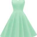 GOOBGS Women's 1950s Retro Vintage Spaghetti Strap Cocktail Swing Dresses with Pockets, Green, 3XL