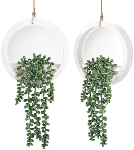 Der Rose 1 Pack Fake Plants Hanging Artificial Succulents Plants in White Pots for Living Room Bathroom Accessories Boho Wall Decor