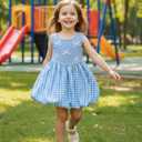Toddler Girls Dresses Summer Sleeveless Bubble Dress Kids Crew Neck Sling Sundress with Headband and Handbag 2-8Y