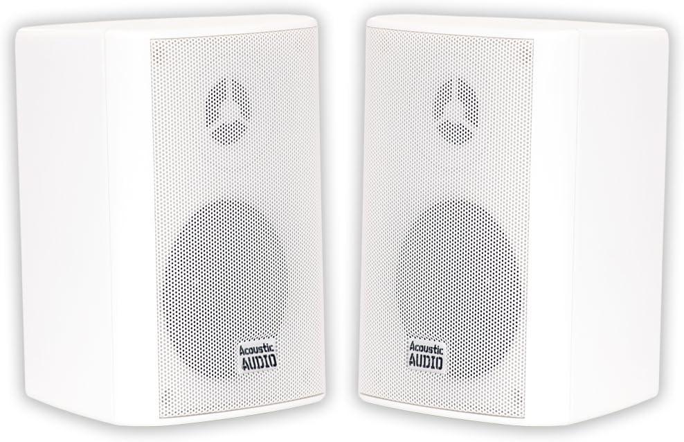 Acoustic Audio by Goldwood AA351W 2 Way High Performance Indoor Outdoor 500W Speakers with Powerful Bass (1 Pair, White)