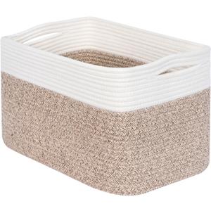 MINTWOOD Design Storage Basket for Shelves, Decorative Baskets for Organizing, Book Basket, Storage Cube Bin Box, Woven Closet Organizer, Pantry Closet and Shoe Basket, Light Brown
