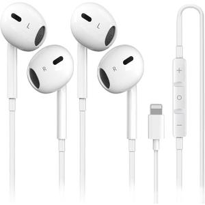 Nvnceiw 2-Pack MFi Certified Wired Earbuds for iPhone, Built-in Mic & Volume Control, Noise Reduction, Compatible with iPhone 14/13/12/11/X/8/7/SE/Pro/Max/Plus, All iOS Systems