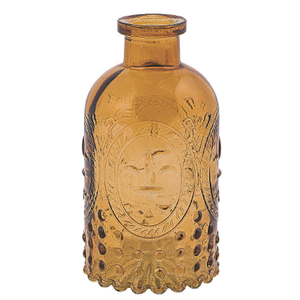 Amber Ridged Glass Vases, Set of 3
