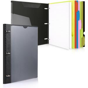 2 x WOT I 1-Pack Telescoping 3 Ring Binder Notebook - Customizable Cover, 5 Dividers & Pocket Folder in One Slim Organizer (60 Sheets Included), Black