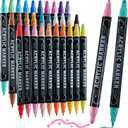 30 Colors Waterproof Dual Tip Acrylic Paint Pens, Dot & Fine Tip Premium Coloring Drawing Markers Set for Wood, Rock Painting, Canvas, Glass, Ceramic Surfaces and DIY Crafts Making Art Supplies