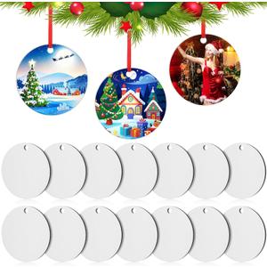 WILLBOND 24 Pieces Sublimation Ornament Blanks Pendants, Personalized MDF Sublimation Christmas Ornament Blanks Double Side for Heat Press Printing with Red String for Christmas Valentines