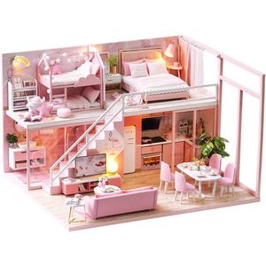 Cuteroom lemogo Wooden Dollhouse - DIY Furniture Assembling House Miniature Crafts Toys - Handmade Minimalist Apartment - for Children and Teens