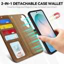 TUCCH 2-in-1 Detachable Wallet Case for Galaxy S26+ Plus, RFID Blocking 4 Card Holders Wireless Charging Wrist Strap Kickstand, Magnetic PU Leather Protective Cover for Galaxy S26+ 6.7" 2026, Brown