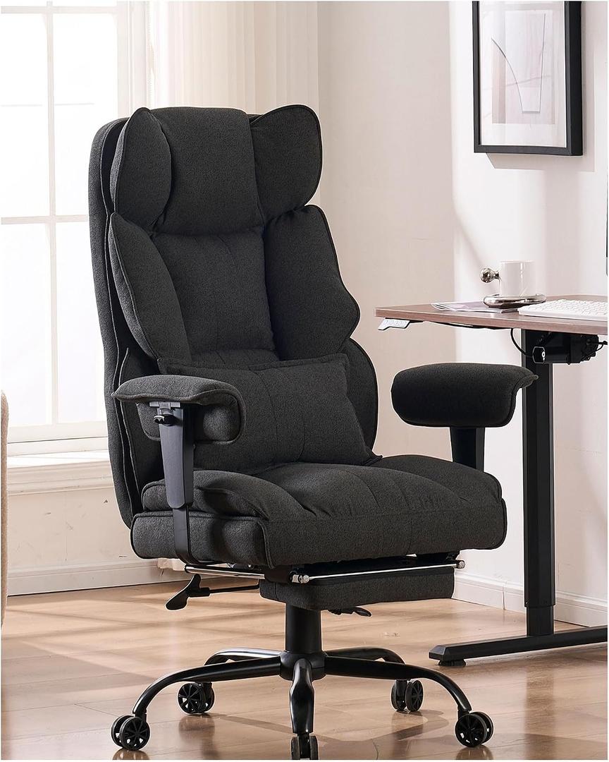 Efomao Fabric Office Chair, Big and Tall Office Chair 400 lb Weight Capacity, High Back Executive Office Chair with Foot Rest, Ergonomic Office Chair for Back Pain Relief, Dark Grey