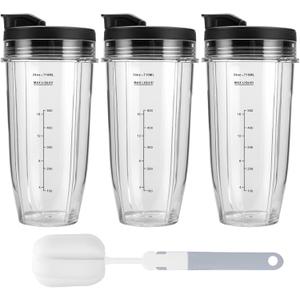 3 Pack Blender Cups Replacement For Ninja,24oz Blender Cups with Sip & Seal Lids Compatible with Ninja BL450 BL456 BL480 BL482 BL640 BL642 BL682 BN401 BN751 BN800 BN801 BL2012 SS101 SS151 SS351