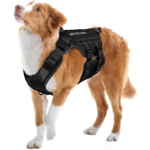 PETNANNY Tactical Service Dog Vest - No-Pull Emotional Support Harness with Hook & Loop Patches & Molle System for Training & Hunting (Black, Large)