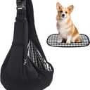 Kanemc Small Dog Sling Carrier Include Bottom Support, Puppies Cat Wrap Carrier Sling Adjustable Strap Zip Pocket, Hands Free Pets Pack for Outdoor Travel Vet (Black)