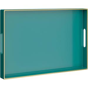 MAONAME Green Serving Tray with Handles, Rectangular Decorative Tray, Modern Coffee Table Trays, Plastic Ottoman Trays for Bathroom, Decor, 15.7” x 11.8” x 1.57"