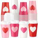 100 Pcs 12 oz Valentine's Day Coffee Paper Cups with Lids Valentines Paper Beverage Hot Chocolate Cocoa Cups for Birthday Wedding Anniversary Party Supplies