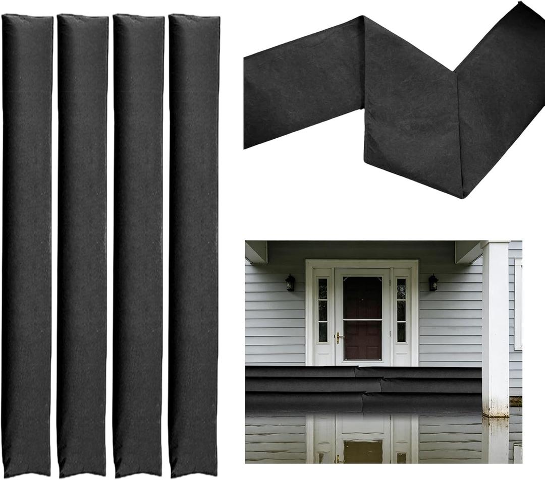 5 ft x 7.8 inch Water Activated Flood Barriers, Sandless Sandbag for Rain Water Control, Resuable Flood Water Barrier for Garage and Home Doors, Easy to Use(4pcs)