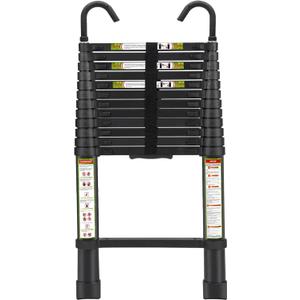 RIKADE Telescopic Ladder, 16.5 ft Aluminum Telescoping Ladder with Non-Slip Feet and Stable Hook, Portable Extension Ladder for Household and Outdoor Working, Max Load 330 lb, Black