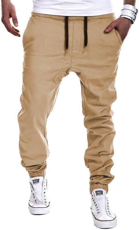 YAXHWIV Men's Casual Joggers Pants Cotton Drawstring Twill Cargo Pants Lightweight Tapered Track Jogging Sweatpants (XL)