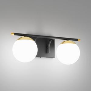 Ralbay Black and Gold Bathroom Vanity Light 2-Light Mid Century Modern Vanity Light Fixtures Black Milky Glass Globe Wall Light for Bathroom