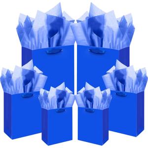 qiqee Dark Blue Gift Bags with Tissue Paper Mulit Assorted Sizes 10PCS Present Birthday Bags(2pcs Large 13", 4pcs Medium 9", 4pcs Small 6",Tissue Paper)