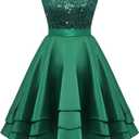 Meetjen Women's Short Prom Dresses for Teens Formal Sequin High Low Satin Bridesmaid Cocktail Party Homecoming Dress (Green, L)