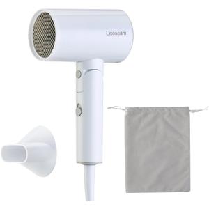 Portable & Foldable Small Hair Dryer with Lightweight Design, 1600W Fast Drying Compact Hair Blow DryerWhite + Pouch
