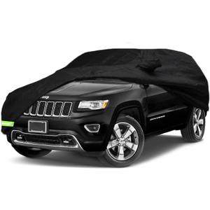 Waterproof Car Covers for 2011-2021 Jeep Grand Cherokee Car Covers 190T Covers Customer Fit 100% Waterproof Windproof Strap & Double Door Zipper Up to 193 L (Black-for Jeep Grand Cherokee)