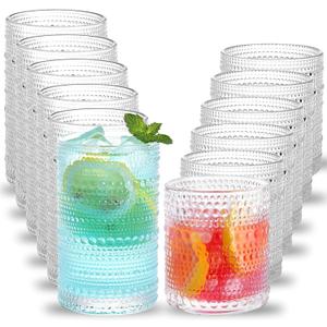 Hobnail Drinking Glasses Set of 12, Vintage Drinking Glasses,12 oz Highball Glasses & 10 oz Cocktail Glasses Set, Durable Glass Cups with Smooth Interior - Dishwasher-Safe ,Home, Parties & Daily Use