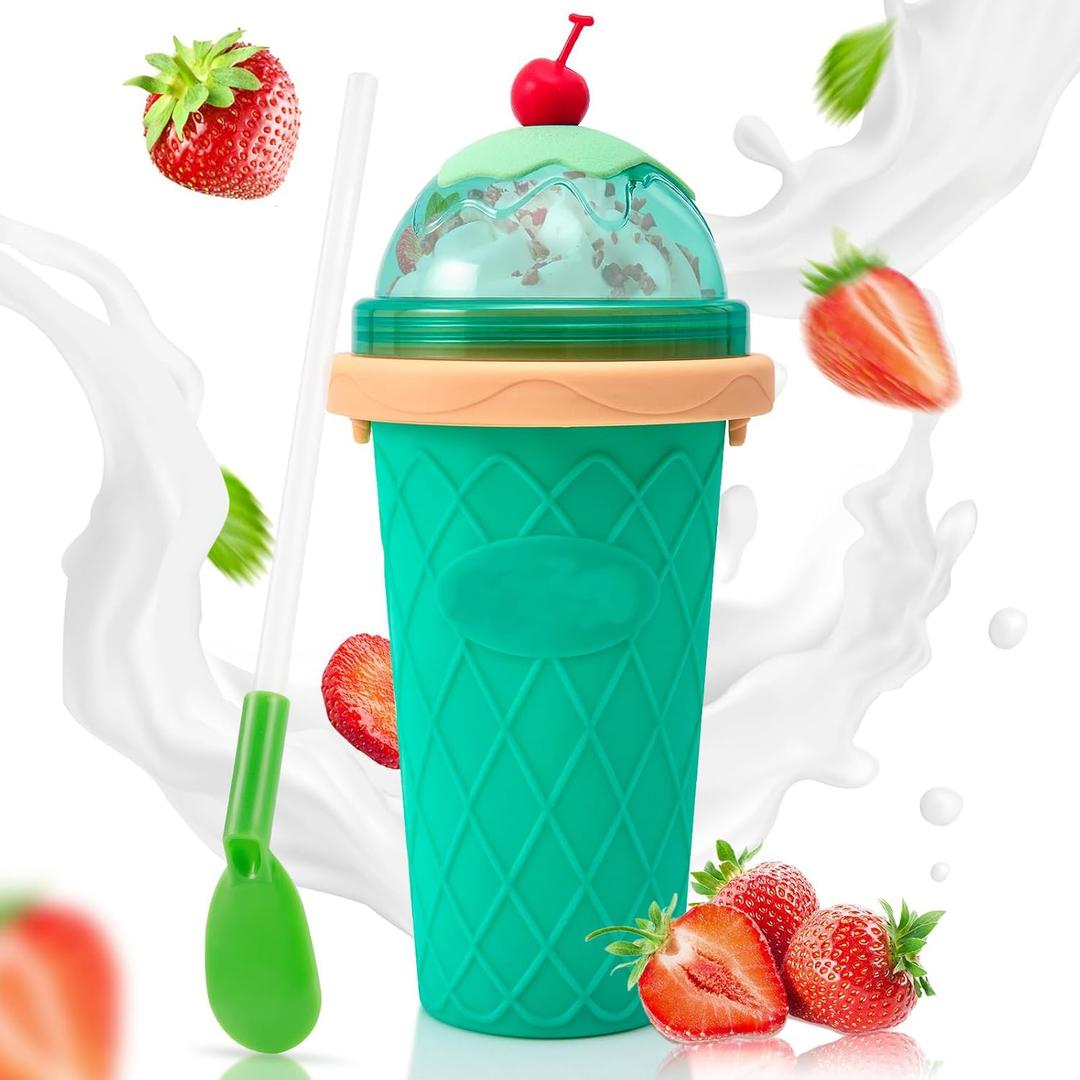 Slushie Cup, 2 Pack Slushy Maker Cup, DIY Magic Squeeze Cups for Juice Milk Yogurt Ice Cream Make, Portable Double Layer Smoothie Cup with Lid & Straw for Kids Friends Family (Pink+Green) Slushie Cup, 2 Pack Slushy Maker Cup, DIY Magic Squeeze Cups for Juice Milk Yogurt Ice Cream Make, Portable Double Layer Smoothie Cup with Lid & Straw for Kids Friends Family (Pink+Green)