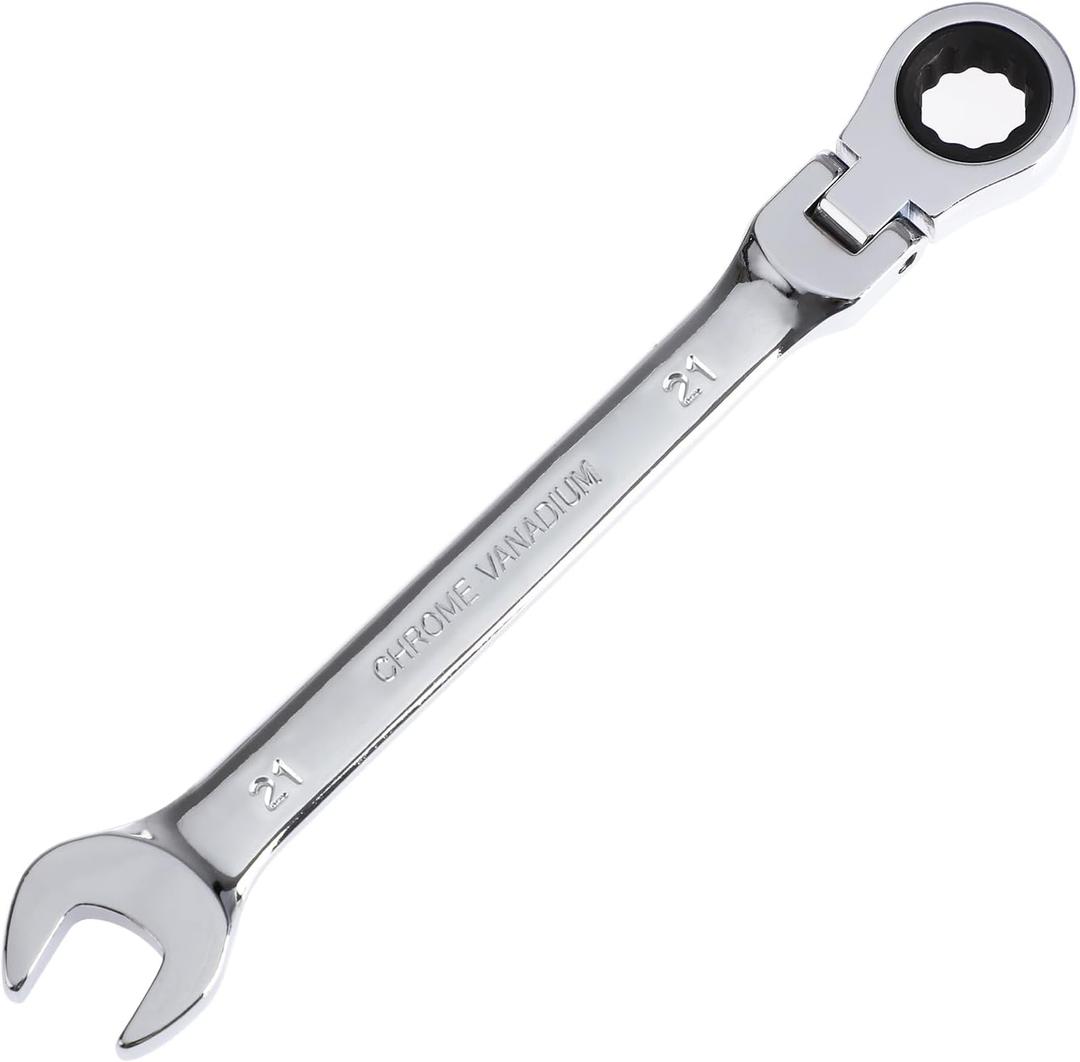 21mm Ratcheting Wrench 12 Point Metric Flex Head Gear Wrench Rachet Box End Spanner 72 Teeth Chrome Vanadium Steel